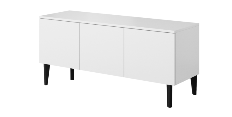 Szafka stolik RTV 120 3D Asgard - Biała / Nogi Czarne - Paws