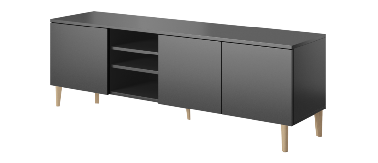 Szafka stolik RTV 150 3D Asgard - Antracyt / Nogi Drewniane - Paws