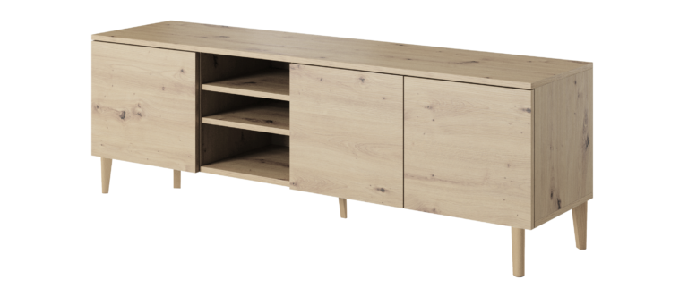 Szafka stolik RTV 150 3D Asgard - Dąb Artisan / Nogi Drewniane - Paws