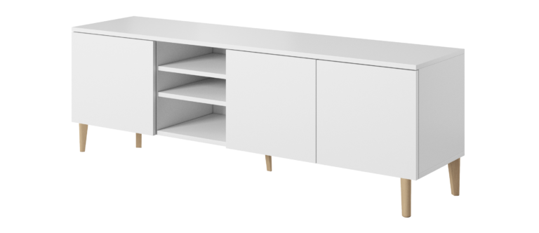 Szafka stolik RTV 150 3D Asgard - Biała / Nogi Drewniane - Paws