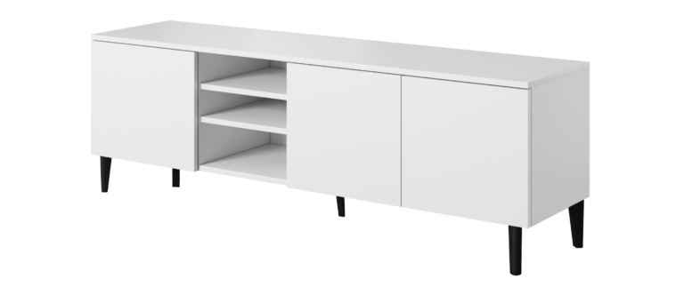 Szafka stolik RTV 150 3D Asgard - Biała / Nogi Czarne - Paws