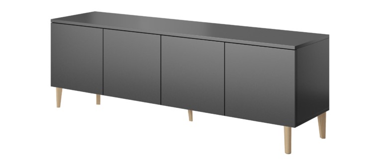 Szafka stolik RTV 150 4D Asgard - Antracyt / Nogi Drewniane - Paws