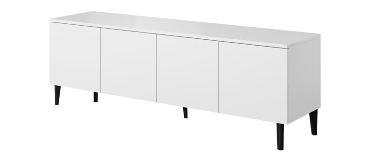 Szafka stolik RTV 150 4D Asgard - Biała / Nogi Czarne - Paws