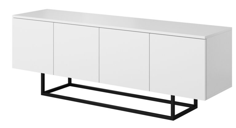 Szafka stolik RTV 150 4D Asgard - Biała / Stelaż Czarny - Paws