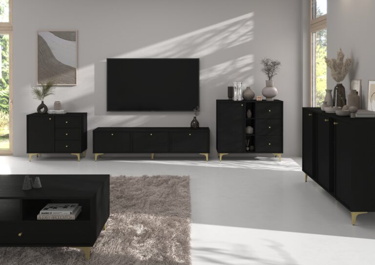 Zestaw Mebli pokojowych Tokyo - noga rozgwiazda złota - Czarny Grafit - Lempert