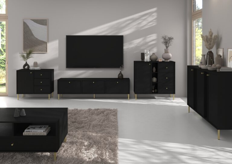 Zestaw Mebli pokojowych Tokyo - noga prosta złota - Czarny Grafit - Lempert