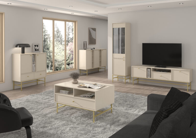 Zestaw Mebli Tokyo - stelaż złoty - Beż Piaskowy - Lempert