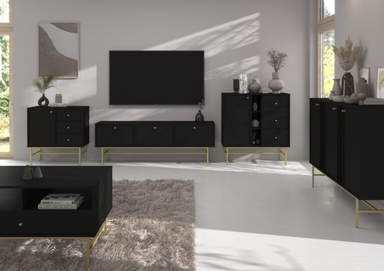 Zestaw Mebli pokojowych Tokyo - stelaż złoty - Czarny Grafit - Lempert