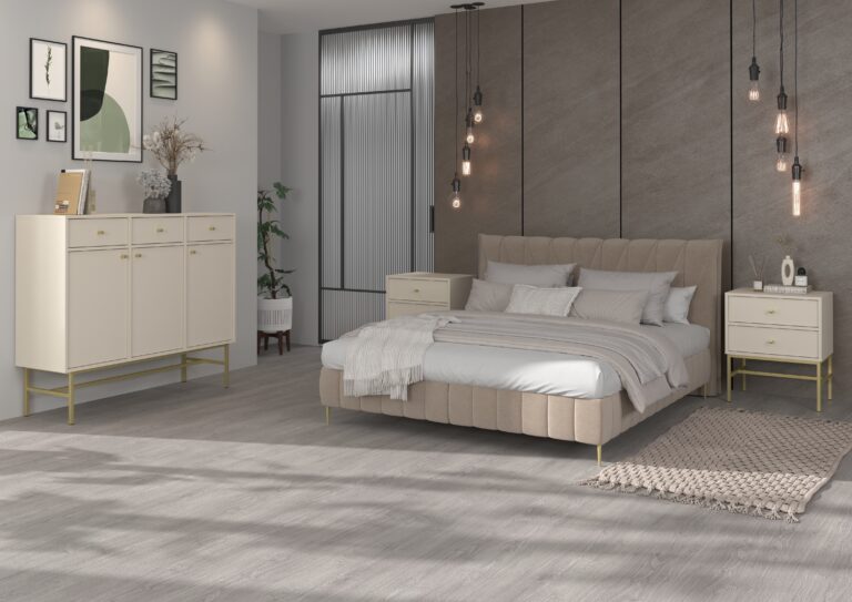 Zestaw Mebli pokojowych Tokyo - stelaż złoty - Beż Piaskowy - Lempert