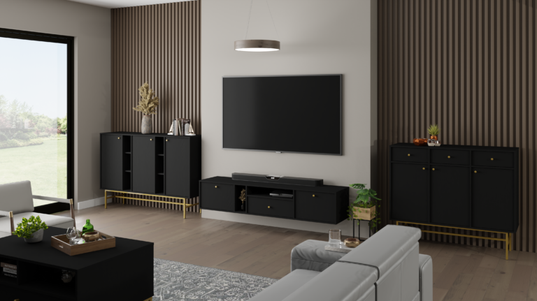 Zestaw Mebli Tokyo - stelaż złoty - Czarny Grafit - Lempert