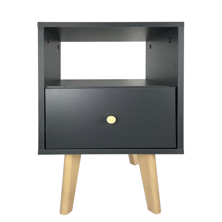 Szafka stolik nocny Reve - Grafitowy / Nogi Buk - Paws