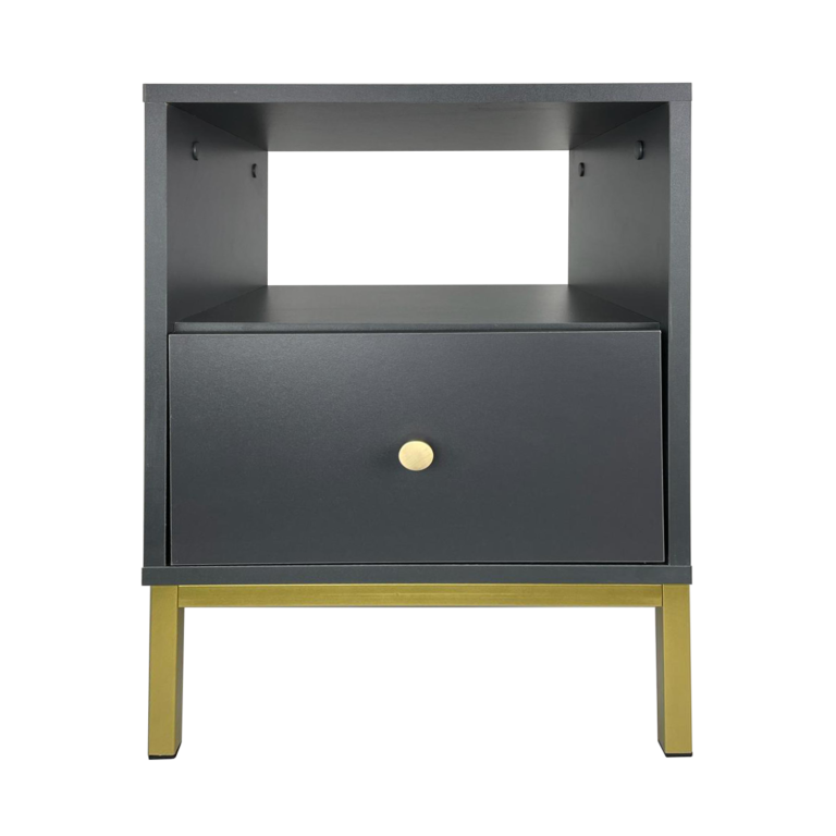 Szafka stolik nocny Reve - Grafit / Nogi Metalowe Złote - Paws