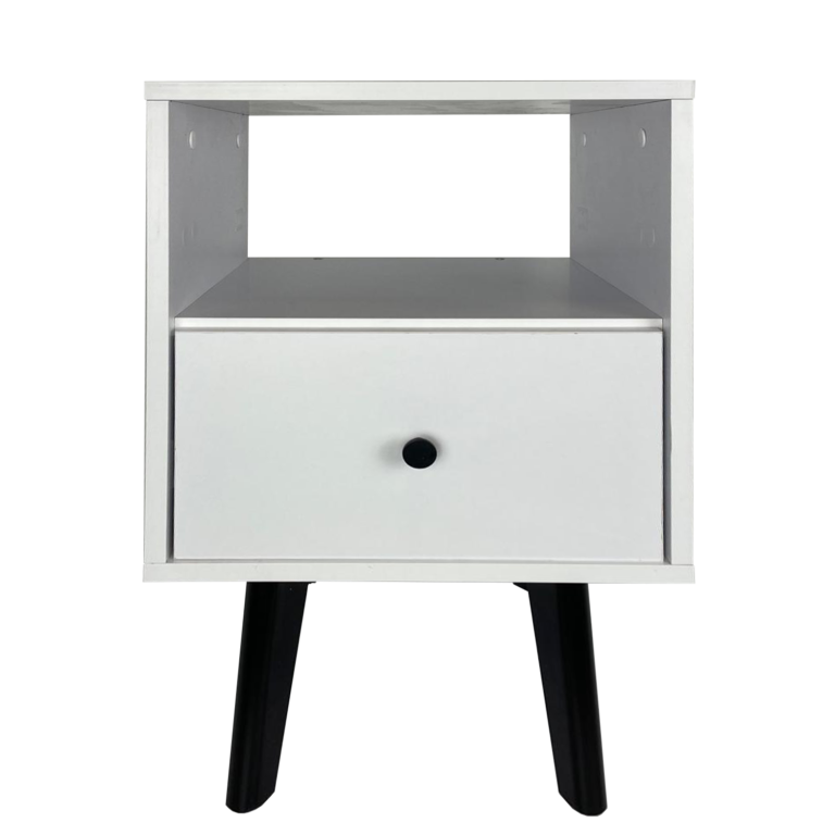 Szafka stolik nocny Reve - Biała / Nogi Czarne - Paws