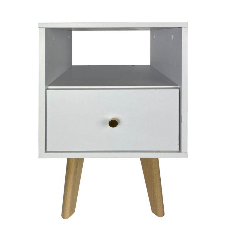 Szafka stolik nocny Reve - Biała / Nogi Buk - Paws