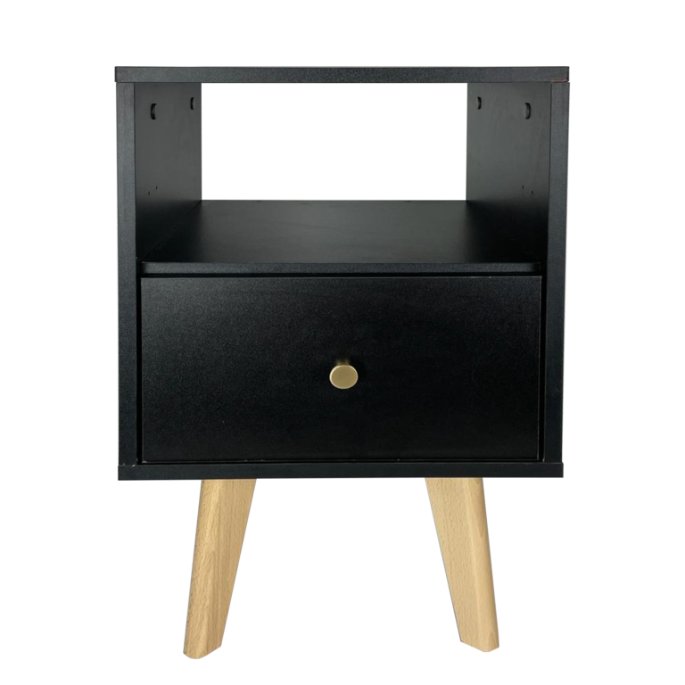 Szafka stolik nocny Reve - Czarna / Nogi Buk - Paws