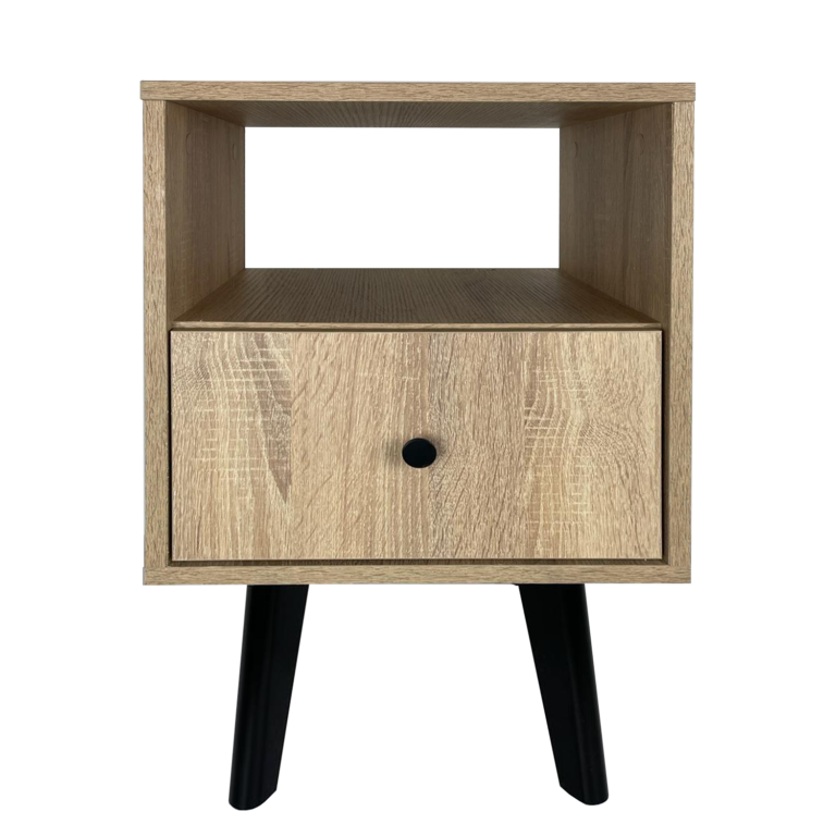 Szafka stolik nocny Reve - Dąb Sonoma / Nogi Czarne - Paws