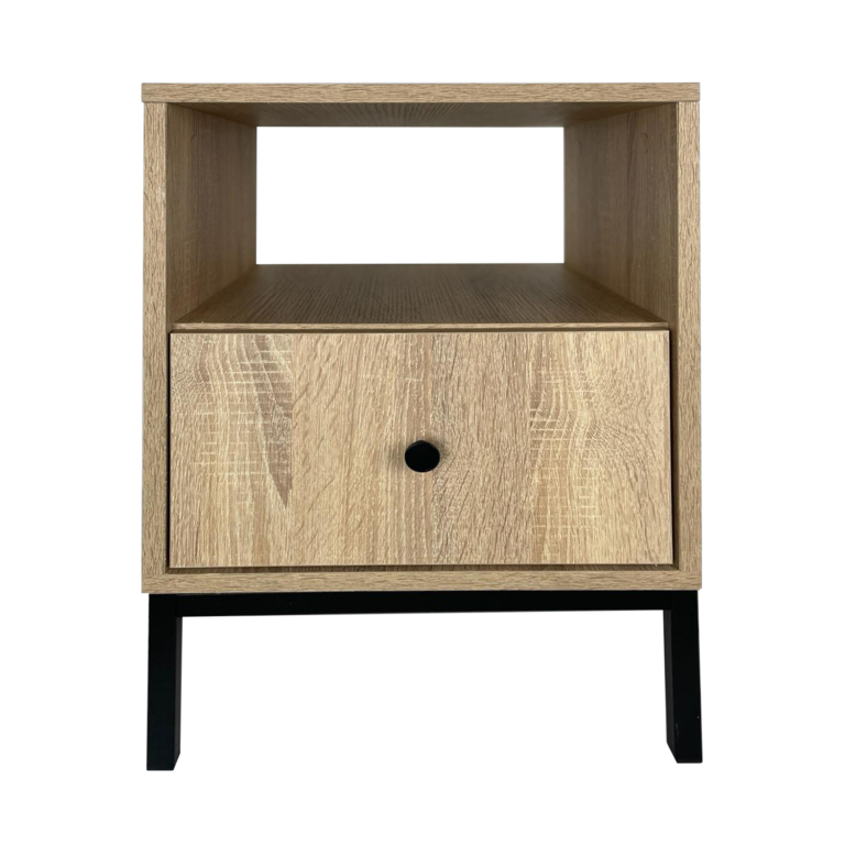 Szafka stolik nocny Reve - Dąb Sonoma / Nogi Metalowe Czarne - Paws
