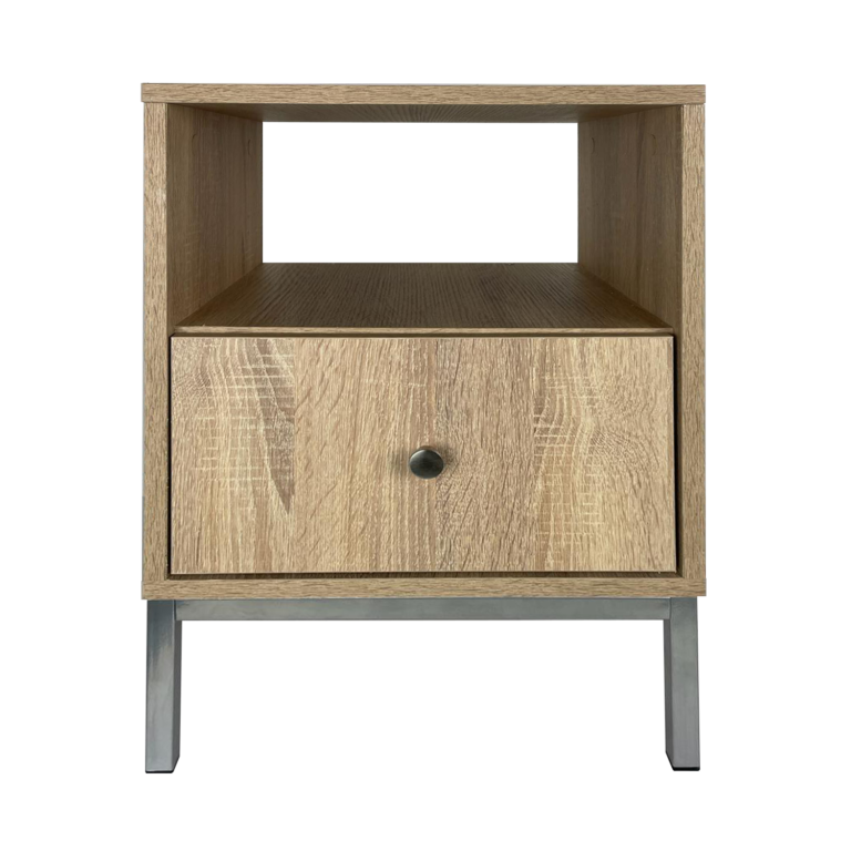 Szafka stolik nocny Reve - Dąb Sonoma / Nogi Metalowe Srebrne - Paws