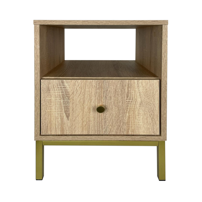 Szafka stolik nocny Reve - Dąb Sonoma / Nogi Metalowe Złote - Paws