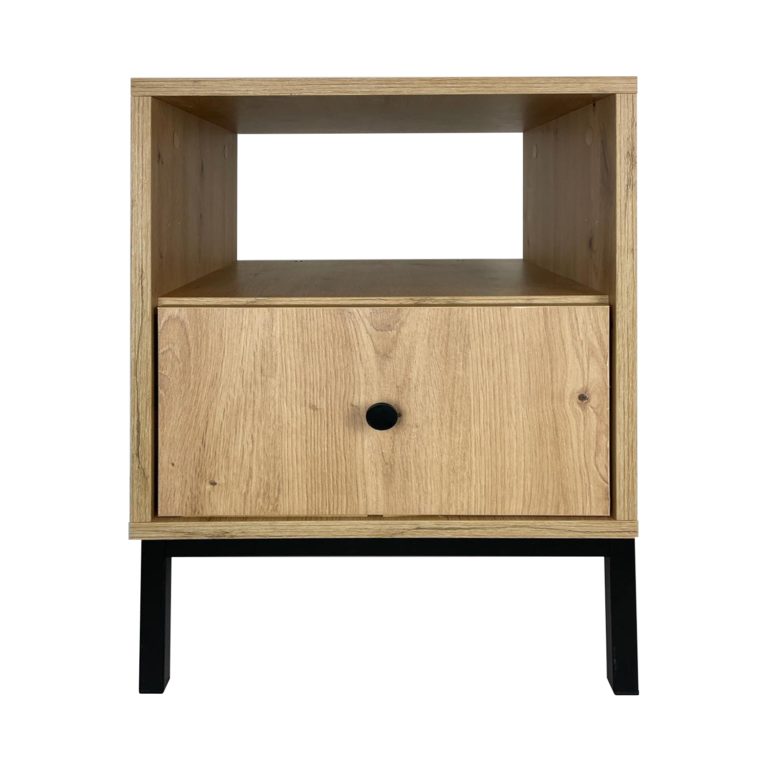 Szafka stolik nocny Reve - Dąb Artisan / Nogi Metalowe Czarne - Paws