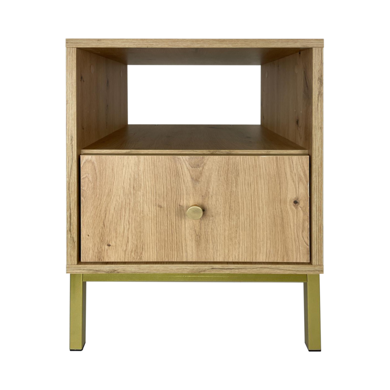Szafka stolik nocny Reve - Dąb Artisan / Nogi Metalowe Złote - Paws