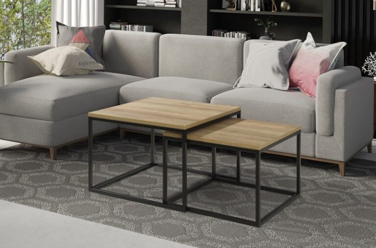 Zestaw dwóch stolików kawowych kwardatowych Loft - Dąb Riviera / Czarny - Maridex