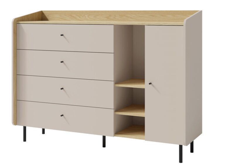 Komoda młodzieżowa z szufladami Alessio AE7 - Beż Piaskowy / Dąb Olejowany - Meblar