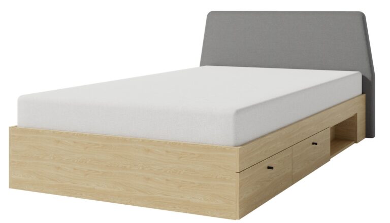 Łóżko młodzieżowe z szufladami Alessio AE13 L/P - Beż Piaskowy / Dąb Olejowany - Meblar