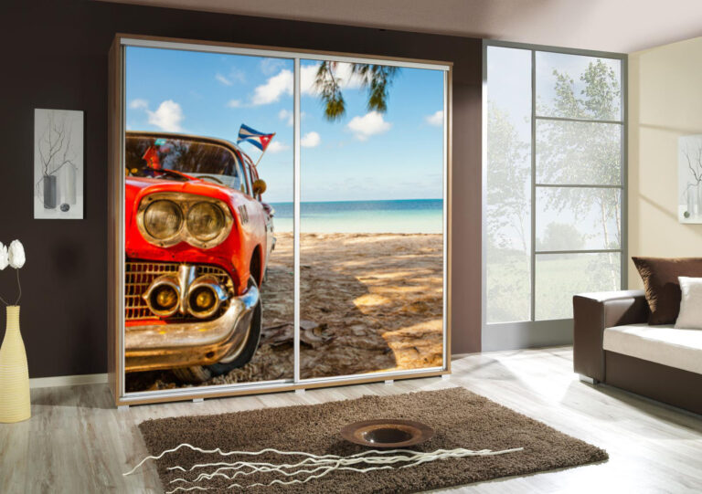 Szafa przesuwna Penelopa 205 cm z motywem Auto 1a - Dąb Artisan - Maridex