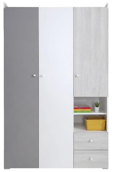 Szafa trzydrzwiowa młodzieżowa Como CM1 - Biały Lux / Dąb Wilton Biały / Szary - Meblar