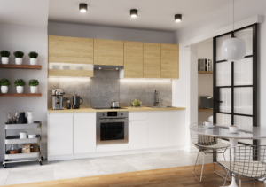 Meble Kuchenne Campari Biały Mat + Hikora Naturalna Set 2,6 m + Blat