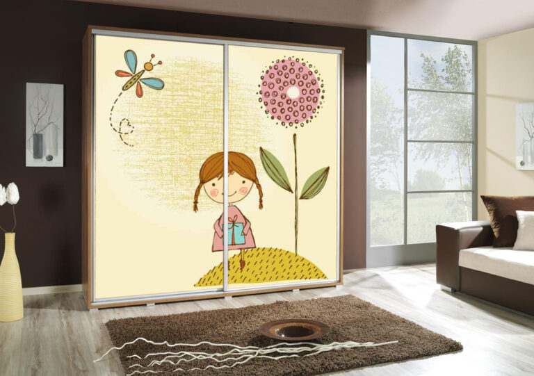 Szafa przesuwna Penelopa 205 cm z motywem Dziewczynka - Dąb Artisan - Maridex