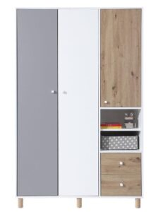 Szafa Faro FR1 - Biały Lux / Dąb Artisan / Szary