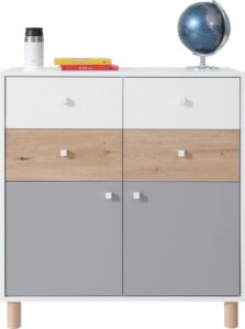 Komoda Faro FR10 - Biały Lux / Dąb Artisan / Szary