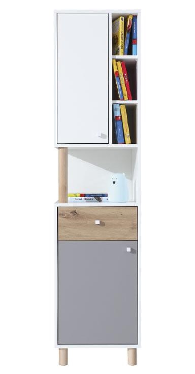 Regał Faro FR6 - Biały Lux / Dąb Artisan / Szary - Meblar