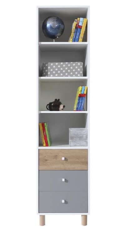 Regał Faro FR7 - Biały Lux / Dąb Artisan / Szary - Meblar