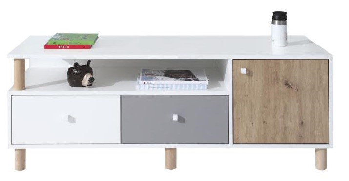 Szafka stolik RTV Faro FR8 - Biały Lux / Dąb Artisan / Szary - Meblar