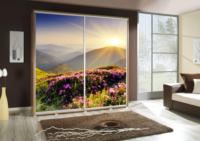 Szafa przesuwna Penelopa 205 cm z motywem Góry 3 - Dąb Artisan - Maridex