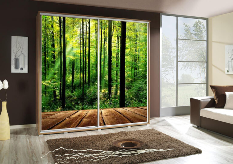 Szafa przesuwna Penelopa 205 cm z motywem Las - Dąb Artisan - Maridex