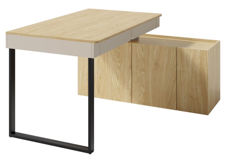 Biurko młodzieżowe składane z komodą Luca LC10 L/P - Beż Piaskowy / Dąb Olejowany - Meblar
