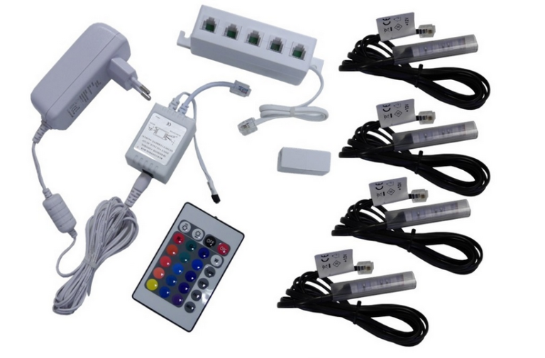 Oświetlenie LED 4 Klipowe RGB Na Pilota