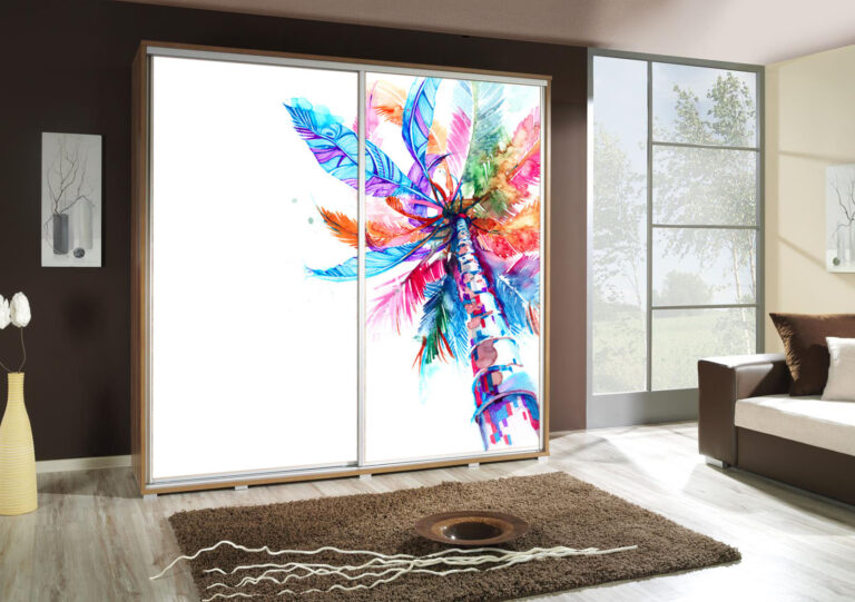 Szafa przesuwna Penelopa 205 cm z motywem Palma 1a - Dąb Artisan - Maridex