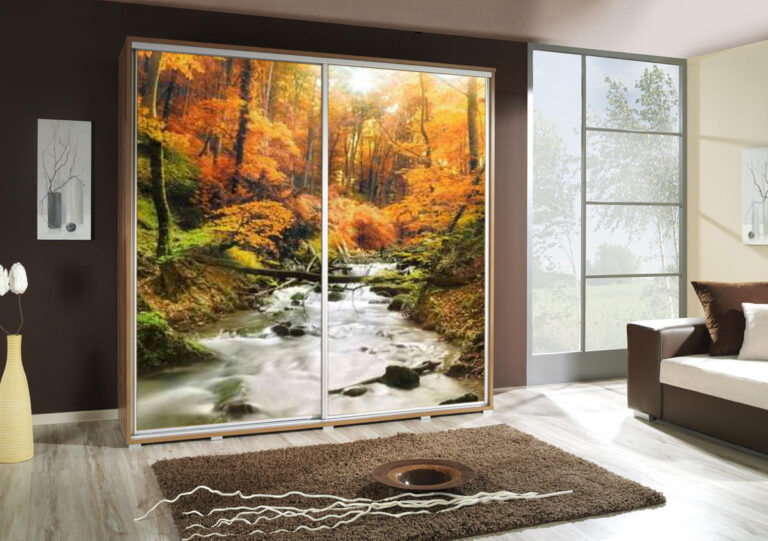 Szafa przesuwna Penelopa 205 cm z motywem Potok - Dąb Artisan - Maridex