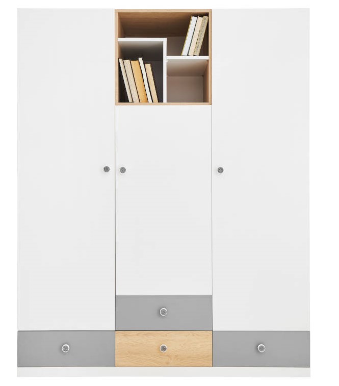 Szafa trzydrzwiowa Pixel PX1 - Dąb Biszkoptowy / Biały Lux / Szary - Meblar