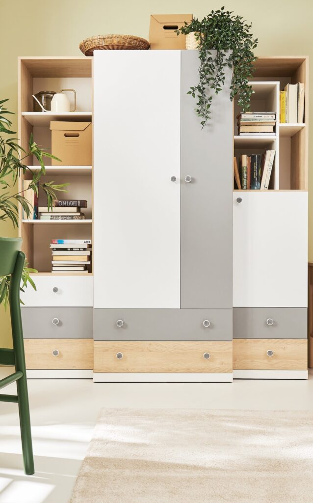 Zestaw mebli Pixel - Dąb Biszkoptowy / Biały Lux / Szary - Meblar