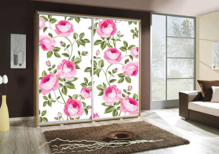 Szafa przesuwna Penelopa 205 cm z motywem Róże 1 - Dąb Artisan - Maridex