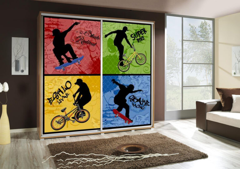 Szafa przesuwna Penelopa 205 cm z motywem Skate 1 - Dąb Artisan - Maridex