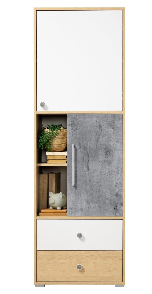 Regał młodzieżowy z szufladami Step ST03 - Dąb Biszkoptowy / Biały Lux / Beton - Meblar