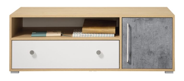 Szafka RTV Step ST08 - Dąb Biszkoptowy / Biały Lux / Beton - Meblar