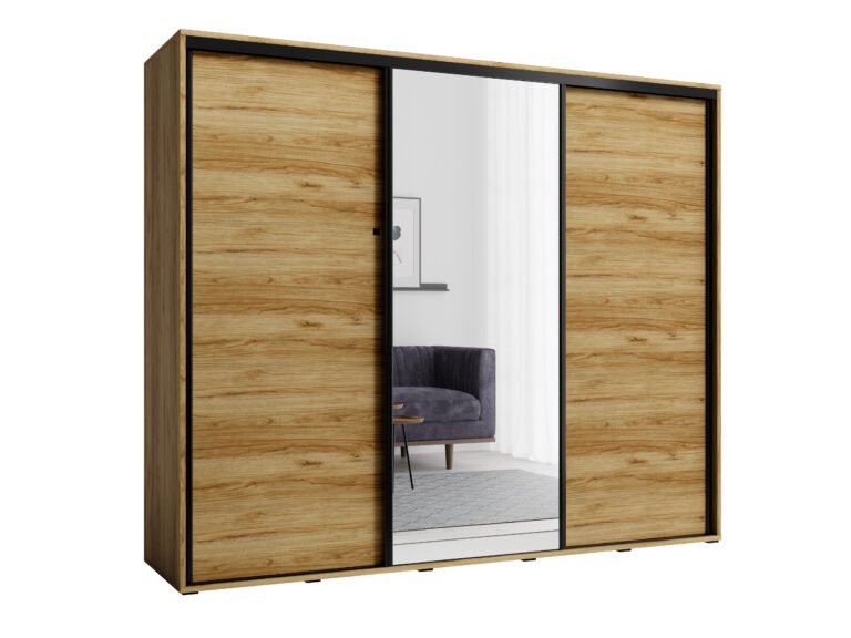 Szafa przesuwna Penelopa 255 cm z lustrem - Dąb Artisan - Maridex
